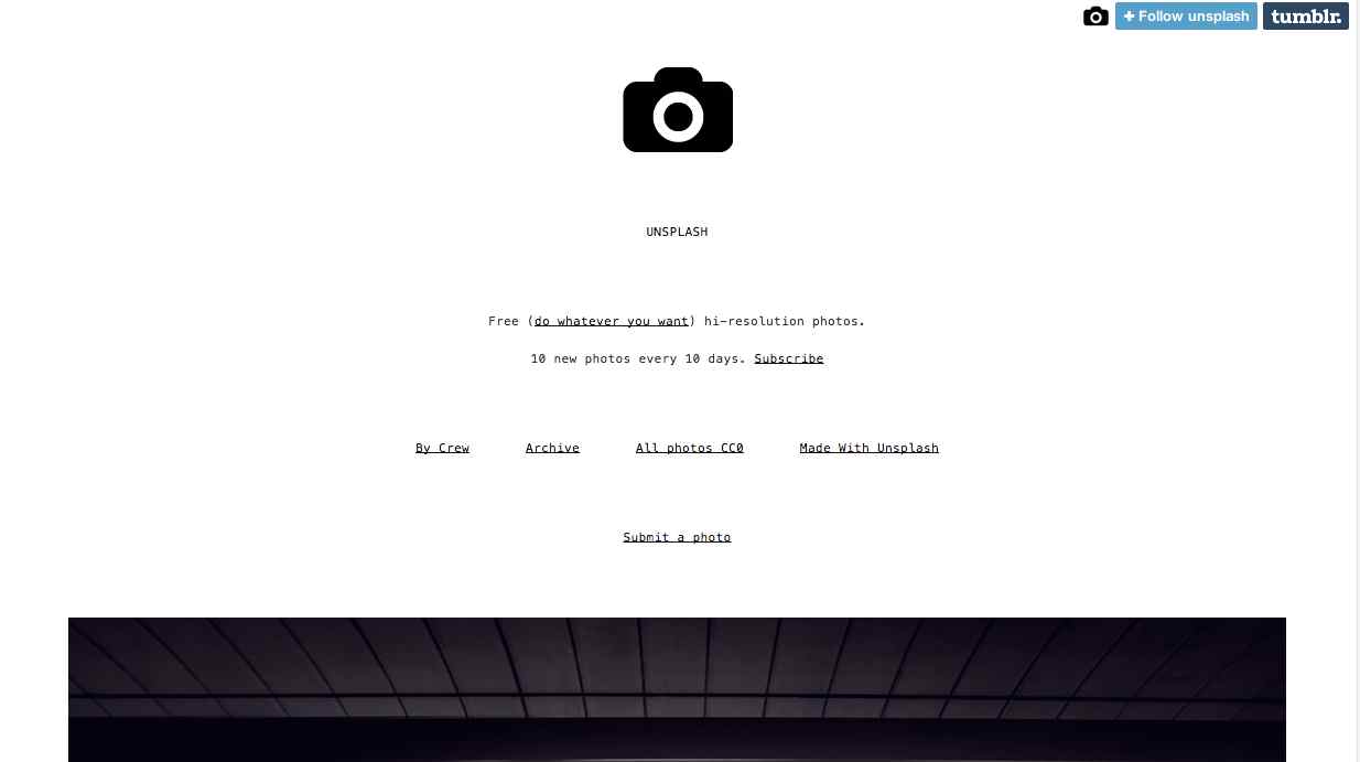 Screenshot of Unsplash.com