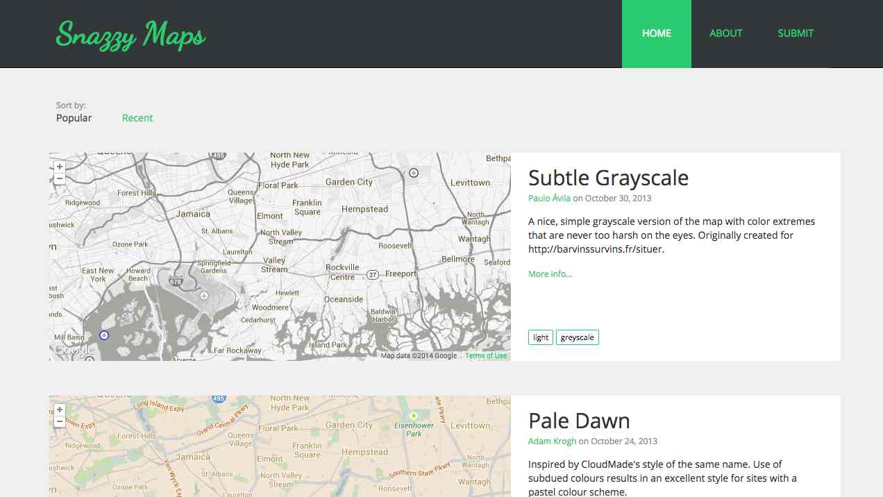 Screenshot of Snazzy Maps website