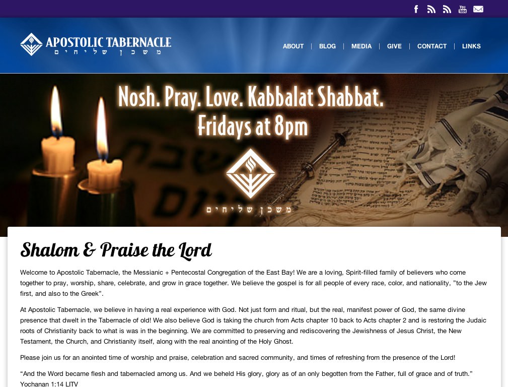 Screenshot of Apostolic Tabernacle's website designed by Stephen Thompson at Code Flowed