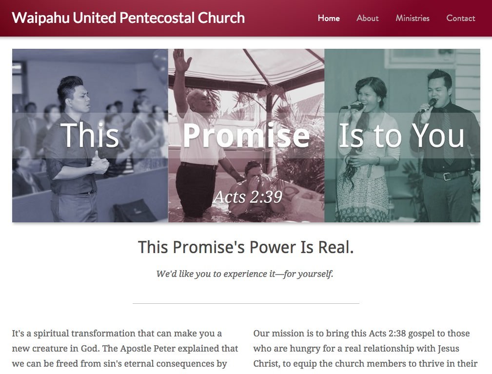 Screenshot of Waipahu United Pentecostal Church's website designed by Stephen Thompson at Code Flowed