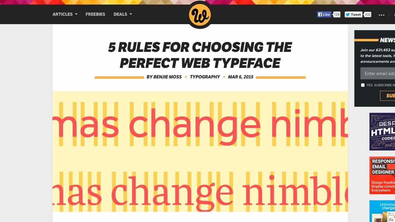 Screenshot of 5 Rules of Typography blogpost