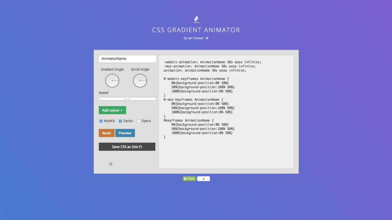 Screenshot of CSS Gradient Animator website