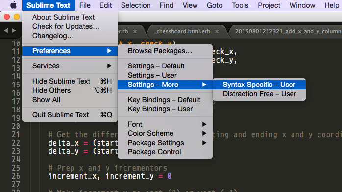 Screen Shot of Sublime Text preferences menu